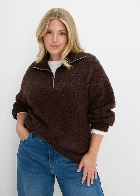 Troyer in Bouclé-Optik in braun von vorne (im Anschnitt) - bonprix