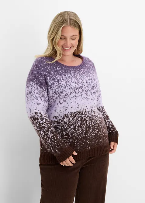 Pullover aus flauschigem Hairy-Knit in lila von vorne (im Anschnitt) - bonprix