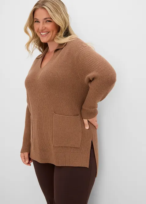 Oversize-Pullover in braun von vorne (im Anschnitt) - bonprix
