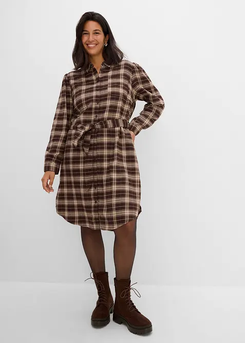 Hemdblusenkleid aus reiner Bio-Baumwolle in braun von vorne (Totalaufnahme) - bonprix