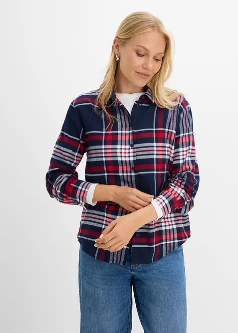 Flanellhemd aus reiner Bio-Baumwolle in blau von vorne (im Anschnitt) - bonprix