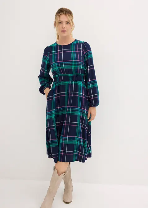Flanellkleid aus reiner Baumwolle in blau von vorne (Totalaufnahme) - bonprix
