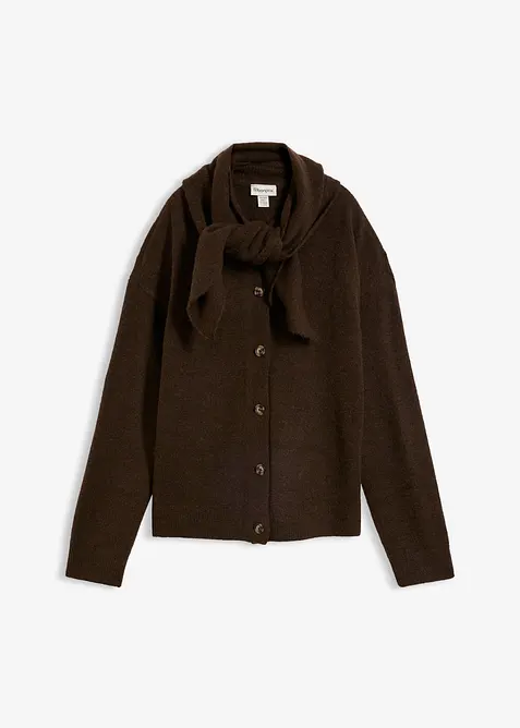 Strickjacke mit Schalkragen in braun von vorne - bonprix