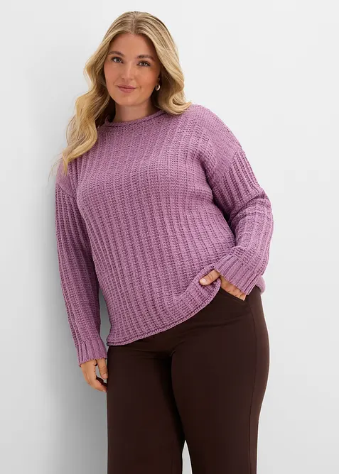 Grobstrick-Pullover in lila von vorne (im Anschnitt) - bonprix