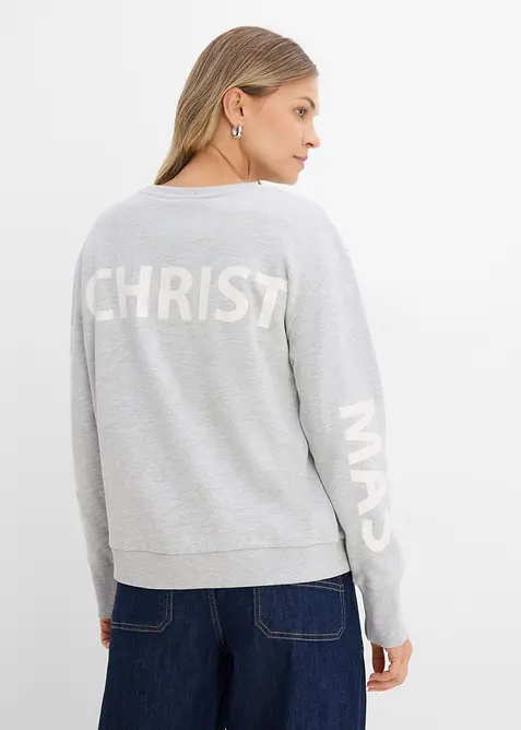 Oversize-Sweatshirt aus weichem Baumwoll-Mix in grau von vorne (im Anschnitt) - bonprix