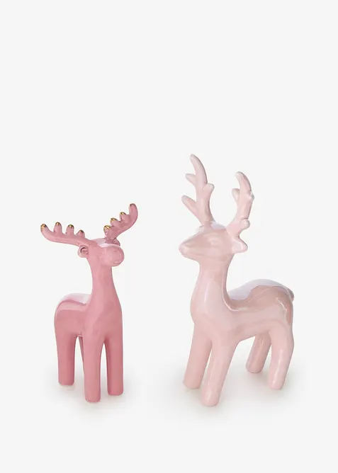 Deko-Objekte Rentier (2-tlg. Set) in rosa von vorne - bonprix