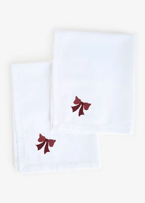 Stoffservietten aus Bio-Baumwolle mit Stickerei (4er Pack) in weiß - bonprix
