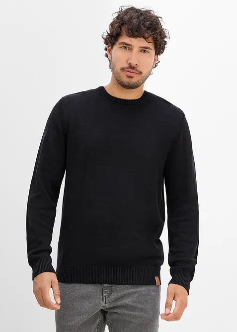 Feinstrickpullover in Regular Fit in schwarz von vorne (im Anschnitt) - bonprix