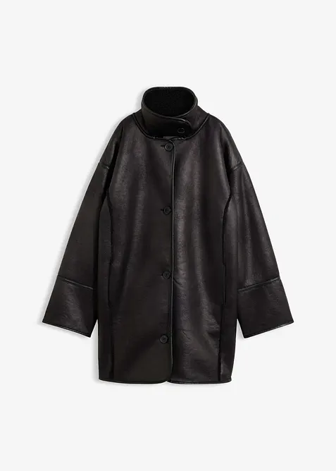 Oversized Lammfellimitat-Jacke in schwarz von vorne - bonprix