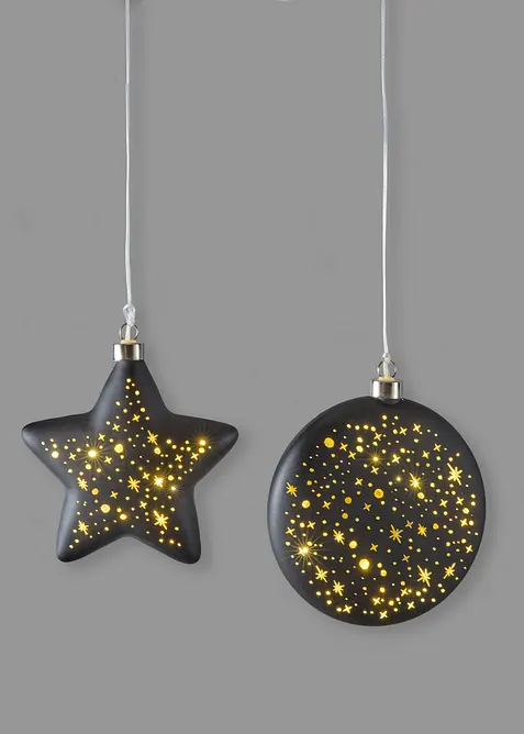 LED-Deko-Objekt Stern + Mond (2er Pack) in schwarz von vorne - bonprix
