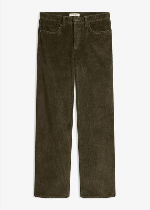 Cordhose mit ausgestelltem Bein in grün von vorne - bonprix