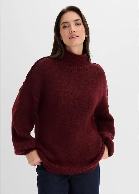 Grobstrick-Pullover mit hohem Kragen in rot von vorne (im Anschnitt) - bonprix