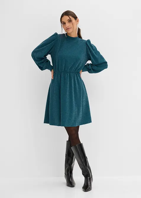 Glitzerkleid aus fester Interlock-Qualität in petrol von vorne (Totalaufnahme) - bonprix