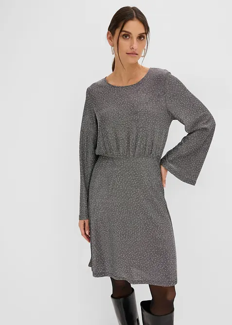 Jerseykleid mit Glitzereffekt und Strasssteinchen in grau von vorne (Totalaufnahme) - bonprix