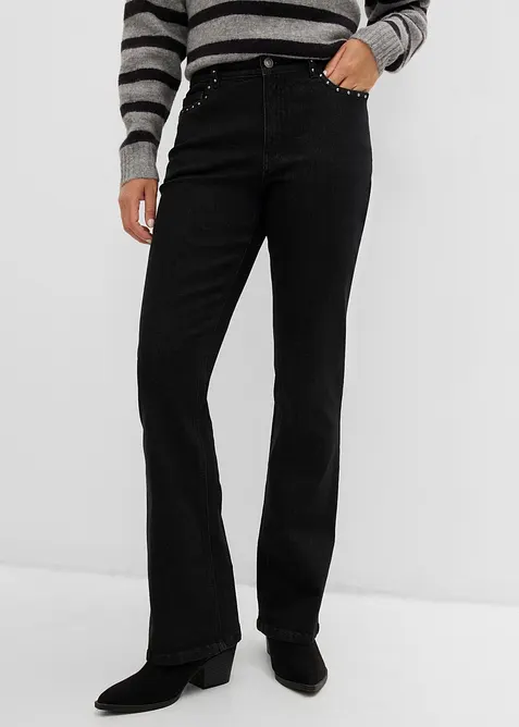 Bootcut-Jeans High Waist in schwarz von vorne - bonprix