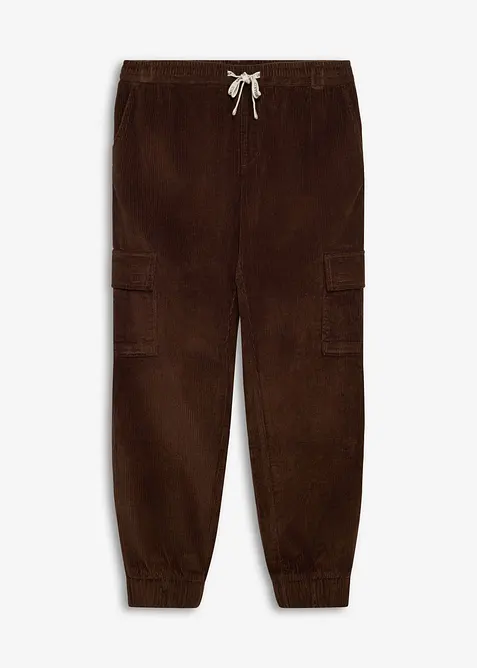 Schlupf-Cargohose aus Stretch-Cord mit Bequembund in braun von vorne - bonprix
