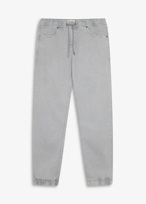 Relaxed-Fit Schlupfhose aus reinem Baumwoll-Twill, Tapered in grau von vorne - bonprix
