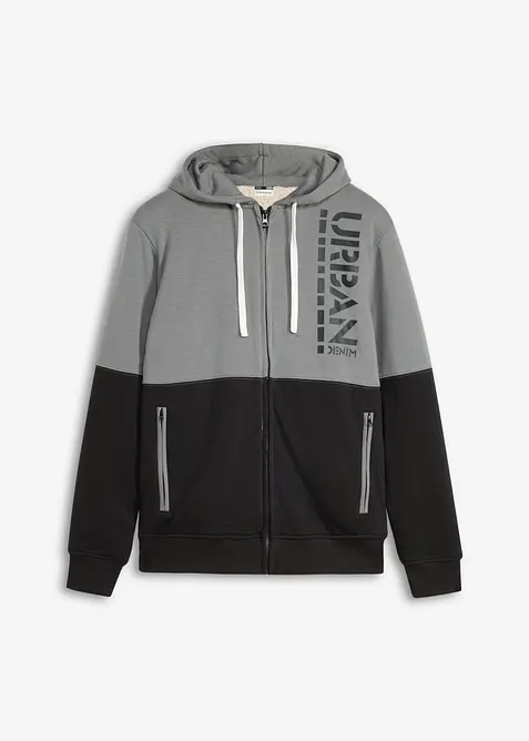 Thermo-Sweatjacke mit wärmendem Teddyfleece-Futter in grau von vorne - bonprix