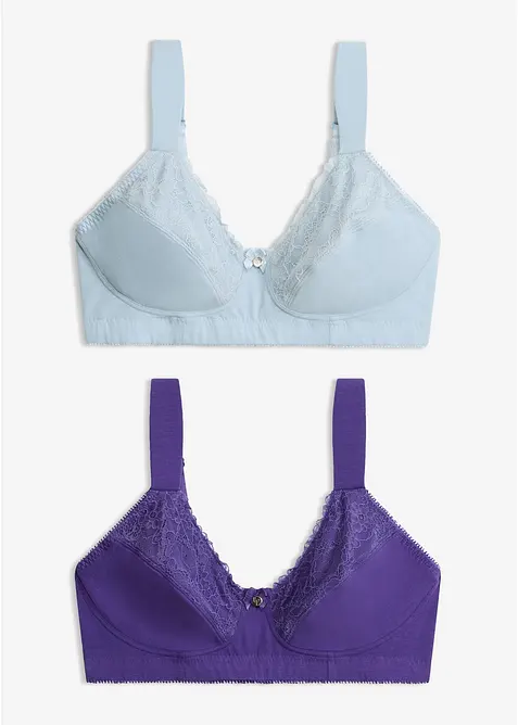 BH ohne Bügel mit Bio-Baumwolle und Spitze (2er Pack) in lila von vorne - bonprix
