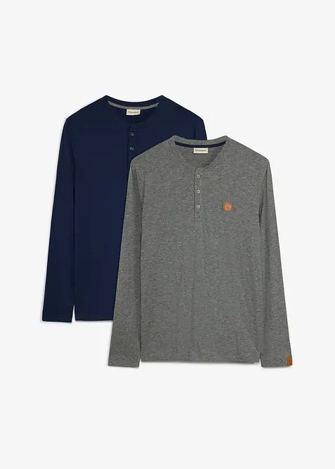 Langarmshirt in Regular Fit (2er Pack) in blau von vorne - bonprix