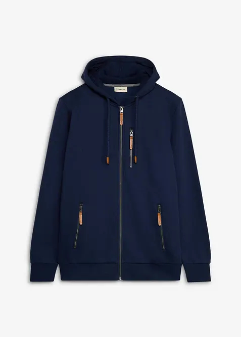 Sweatjacke aus schwerer Qualität mit PU-Details in blau von vorne - bonprix