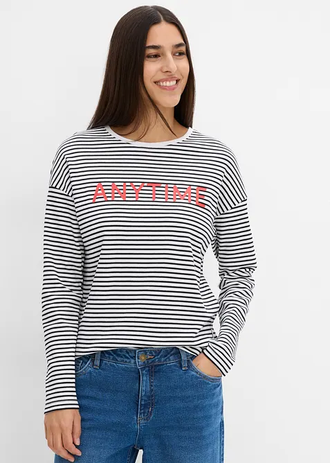 Langarmshirt aus reiner Bio-Baumwolle in weiß von vorne (im Anschnitt) - bonprix