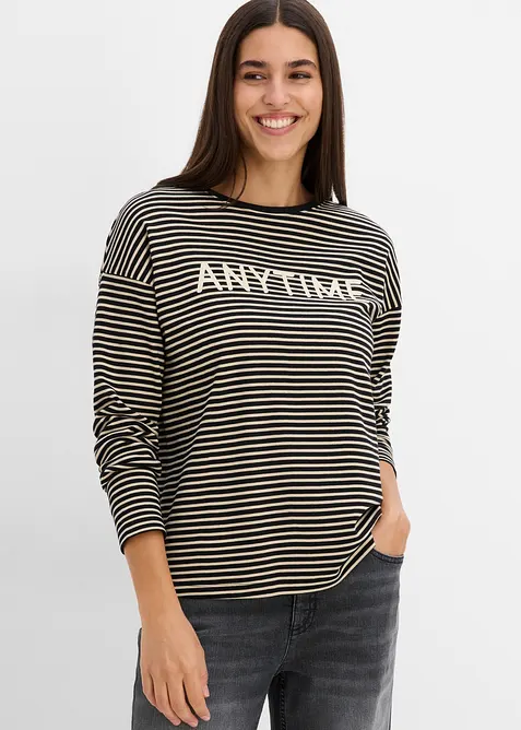 Langarmshirt aus reiner Bio-Baumwolle in schwarz von vorne (im Anschnitt) - bonprix
