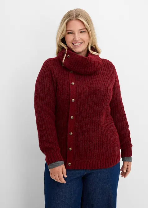 Pullover mit Knopfleiste in rot von vorne (im Anschnitt) - bonprix