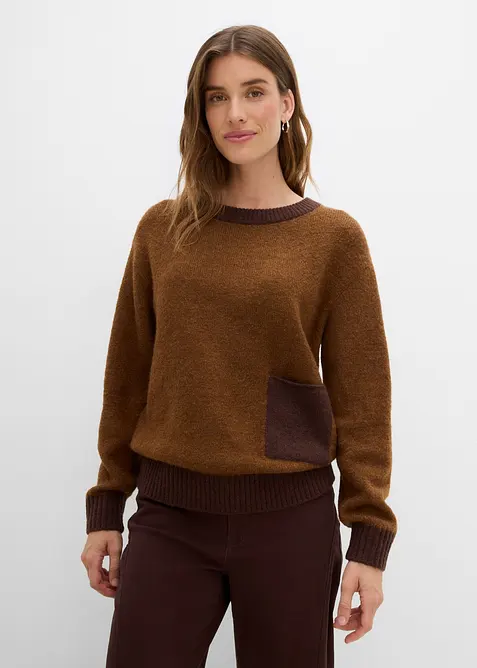 Loose-Fit Strickpullover in braun von vorne (im Anschnitt) - bonprix