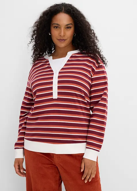 Sweatshirt aus reiner Bio-Baumwolle in rot von vorne (im Anschnitt) - bonprix