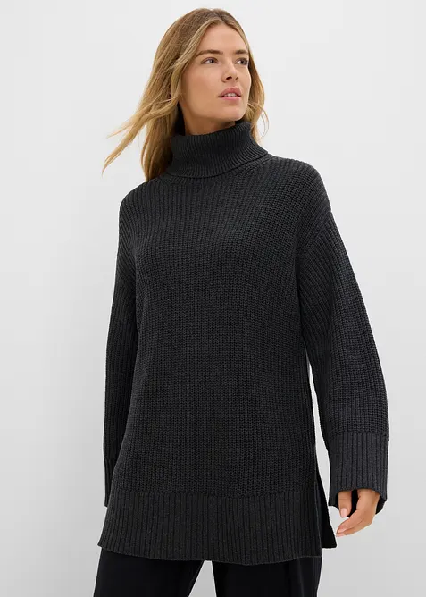 Oversize-Rollkragenpullover aus Baumwoll-Mix in grau von vorne (im Anschnitt) - bonprix