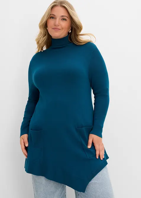 Long-Pullover aus Viskose-Mischung in petrol von vorne (im Anschnitt) - bonprix