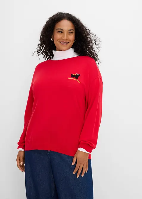 Strickpullover mit Rundhals in rot von vorne (im Anschnitt) - bonprix
