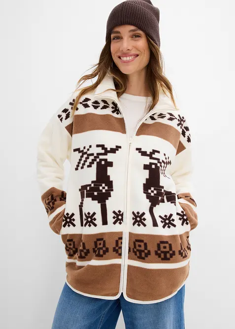 Fleecejacke aus Teddyfleece in braun von vorne (im Anschnitt) - bonprix