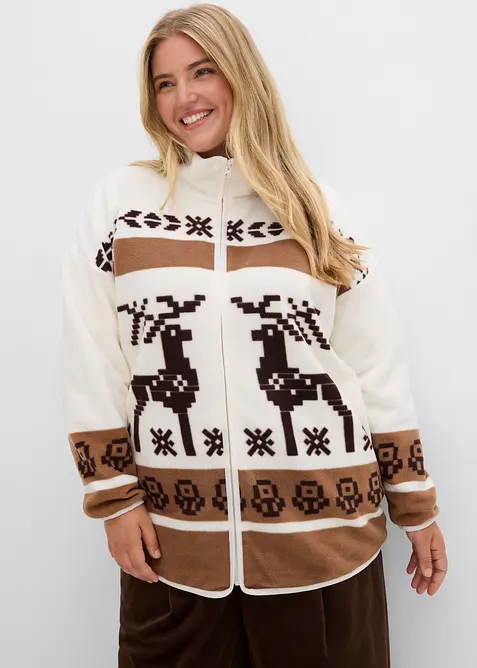 Fleecejacke aus Teddyfleece in braun von vorne (im Anschnitt) - bonprix