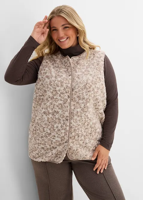 Teddy-Weste in grau von vorne (im Anschnitt) - bonprix