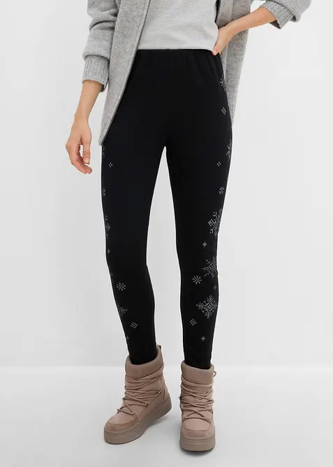 Thermo-Leggings mit Teddyfutter in schwarz von vorne - bonprix