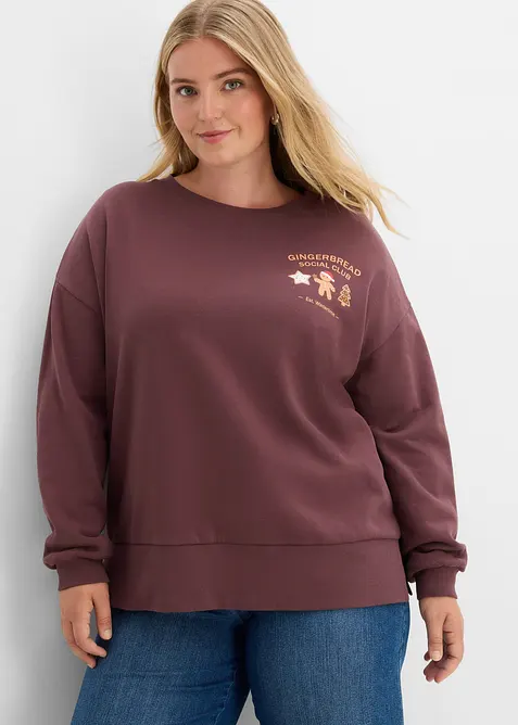 Oversize Sweatshirt aus reiner Baumwolle in lila von vorne (im Anschnitt) - bonprix