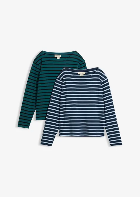Langarmshirt aus reiner Bio-Baumwolle, (2er Pack) in blau von vorne - bonprix