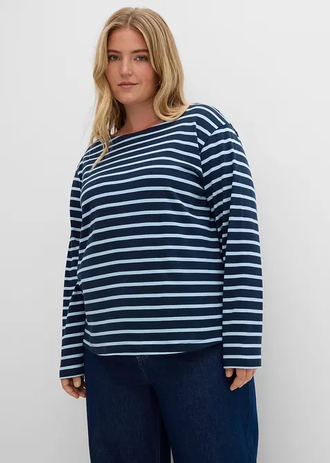 Langarmshirt aus reiner Bio-Baumwolle, (2er Pack) in blau von vorne (im Anschnitt) - bonprix