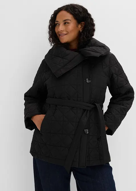 Steppjacke mit Bindeband, wasserabweisend in schwarz von vorne (im Anschnitt) - bonprix