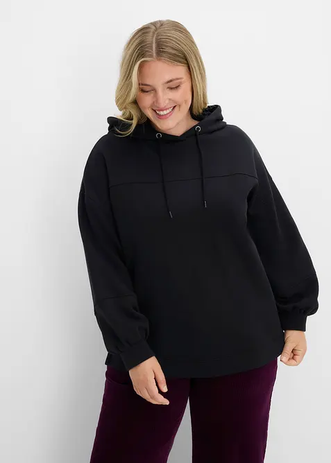 Oversize-Kapuzen-Sweatshirt aus weichem Baumwoll-Mix in schwarz von vorne (im Anschnitt) - bonprix