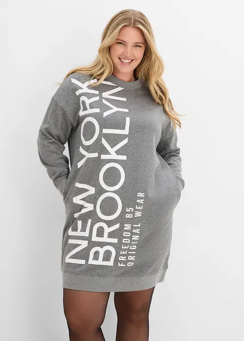 Oversize-Sweatkleid aus weichem Baumwoll-Mix in grau von vorne (Totalaufnahme) - bonprix