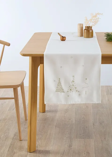 Tischläufer mit Glanz-Stickerei in weiß - bonprix
