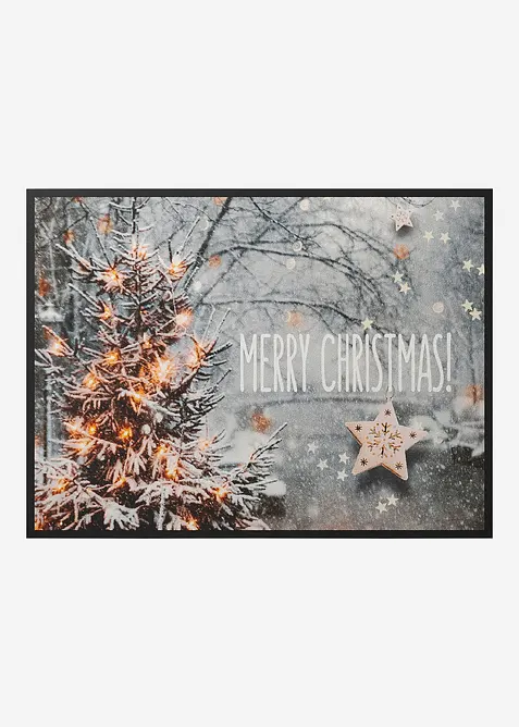 Waschbare Fußmatte mit weihnachtlichem Statement in grau - bonprix