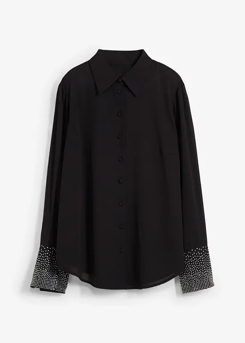 Hemdbluse  mit Glitzersteinchen in schwarz von vorne - bonprix