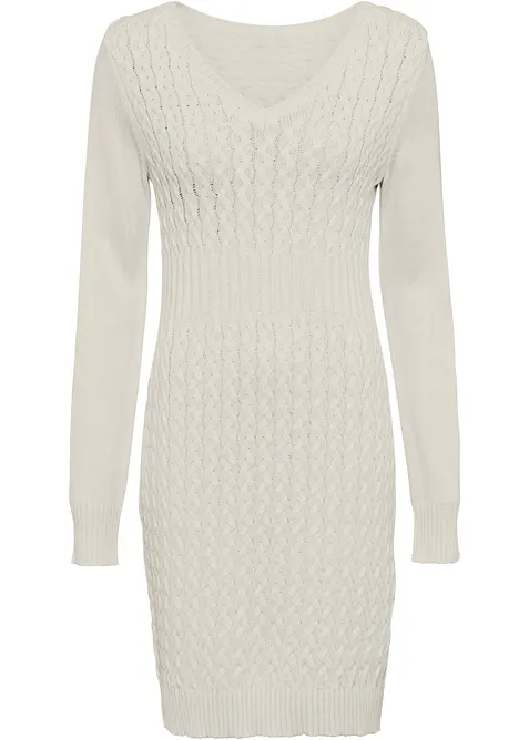 Strickkleid mit Zopfmuster in weiß von vorne - bonprix