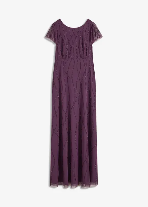 Maxikleid aus zartem Tüll mit Perlenstickerei in lila von vorne - bonprix