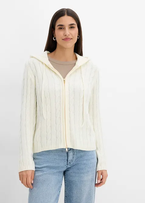Strickjacke im Zopfmuster-Design in weiß von vorne (im Anschnitt) - bonprix
