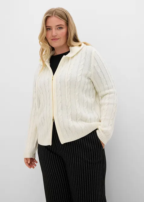 Strickjacke im Zopfmuster-Design in weiß von vorne (im Anschnitt) - bonprix